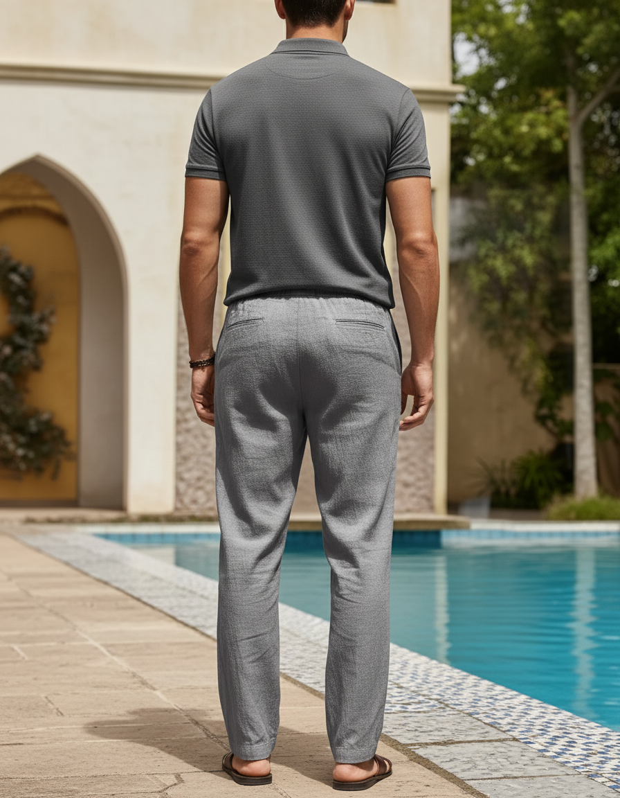 Pantalon En Lin Gris, Droit, Décontracté, Léger, Homme - vue 2
