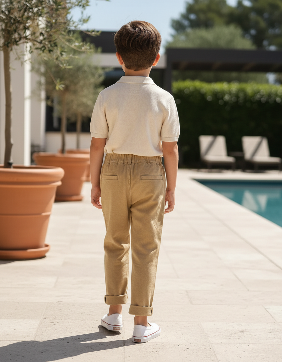 Pantalon En Lin Enfant Ample Marron Décontracté Coton - vue 2