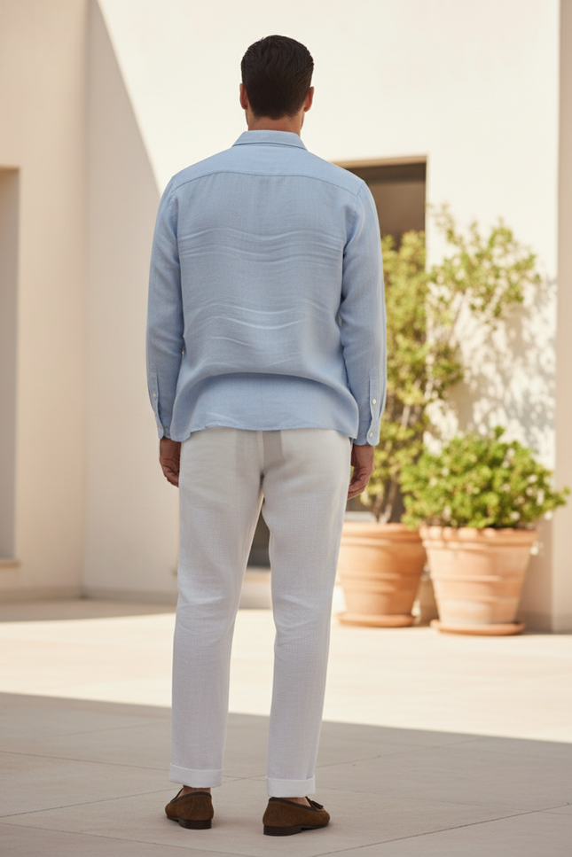 Pantalon Lin Blanc Homme Slim - vue 2