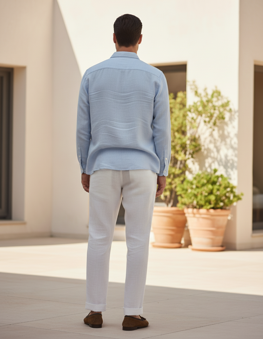 Pantalon Lin Blanc Homme Slim - vue 2