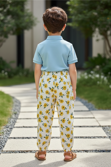 Pantalon En Lin Blanc Ample Motif Floral Enfant - Imprimé - vue 2