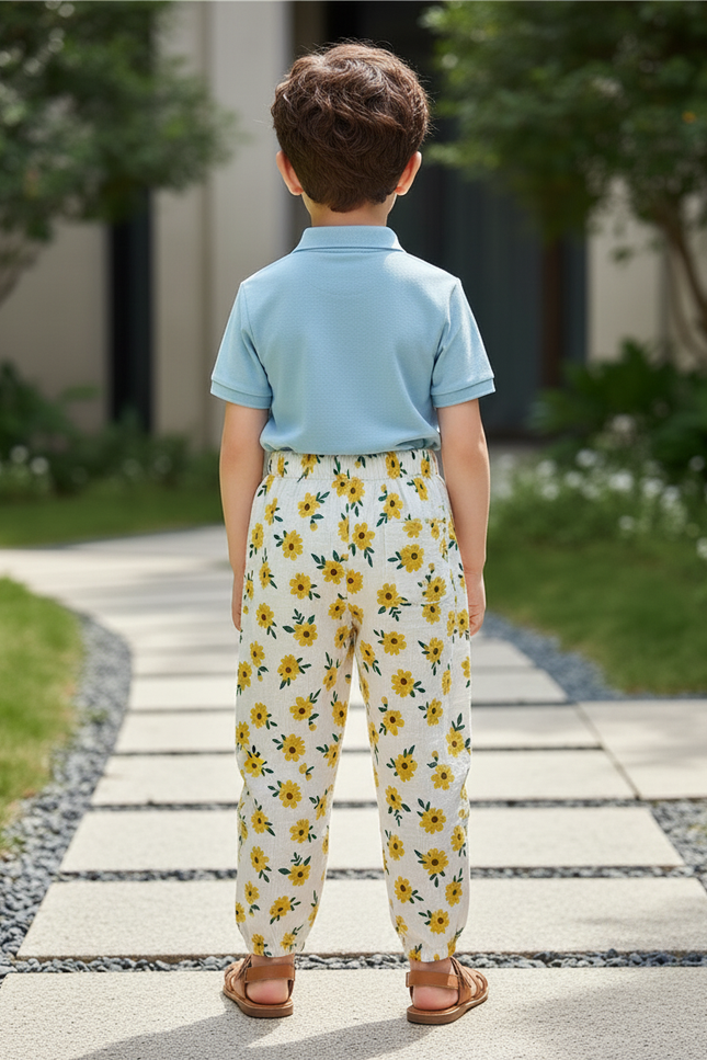Pantalon En Lin Blanc Ample Motif Floral Enfant - Imprimé - vue 2