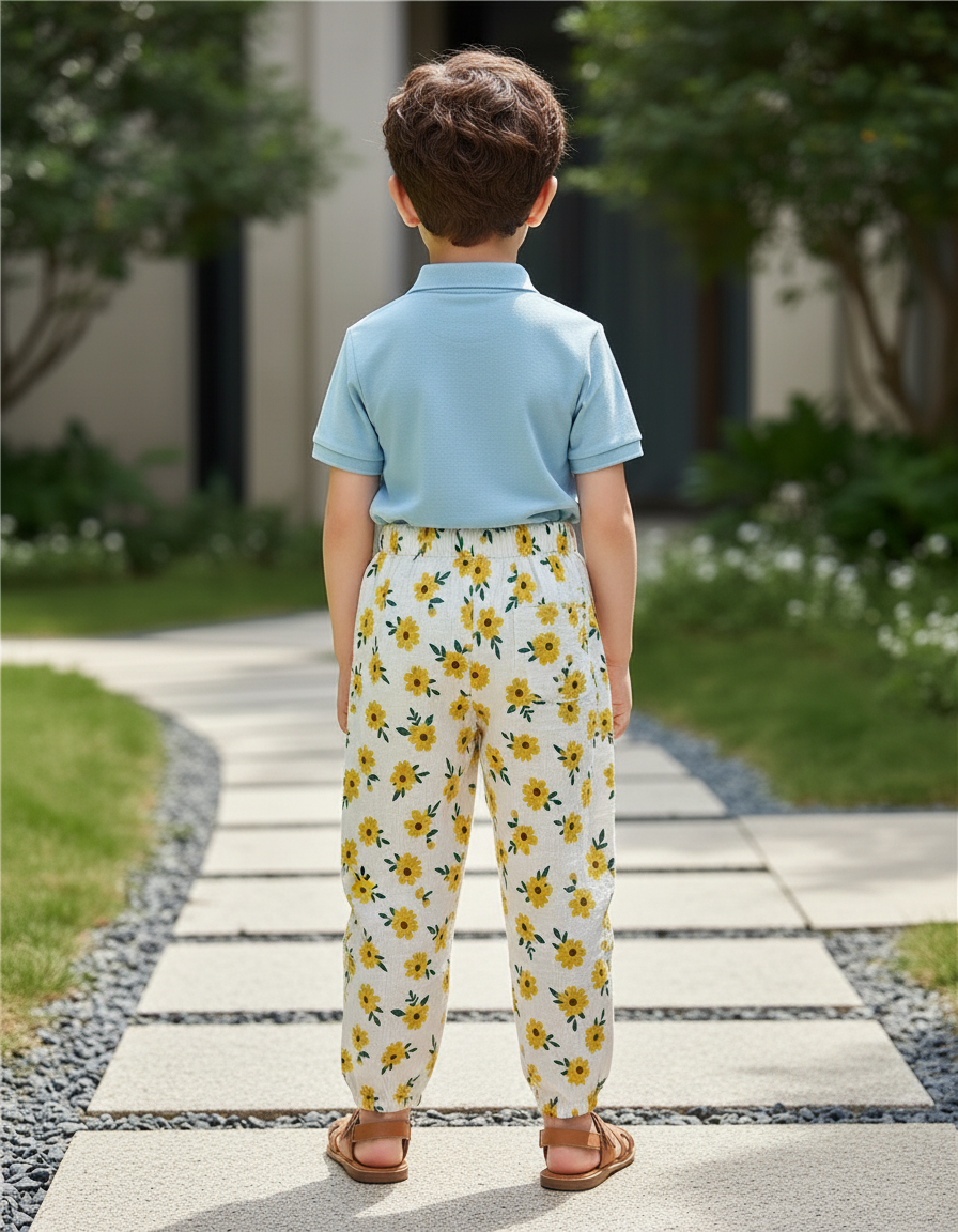 Pantalon En Lin Blanc Ample Motif Floral Enfant - Imprimé - vue 2