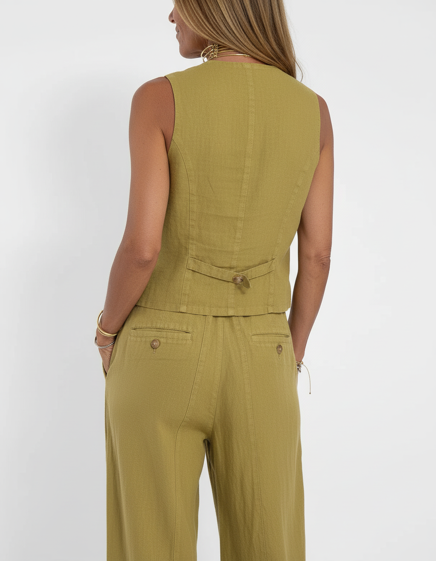 Pantalon Lin Epais Femme - Kaki
