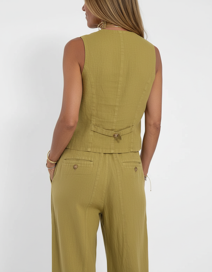 Pantalon Lin Epais Femme - Kaki