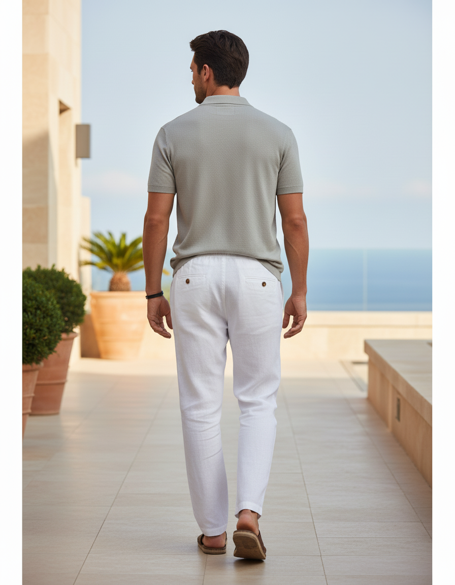 Pantalon En Lin Homme Blanc Ample Décontracté Léger - vue 2