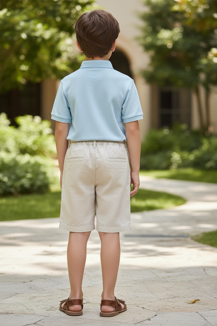 Pantalon En Lin Beige Brodé Ours Enfant Décontracté - vue 2