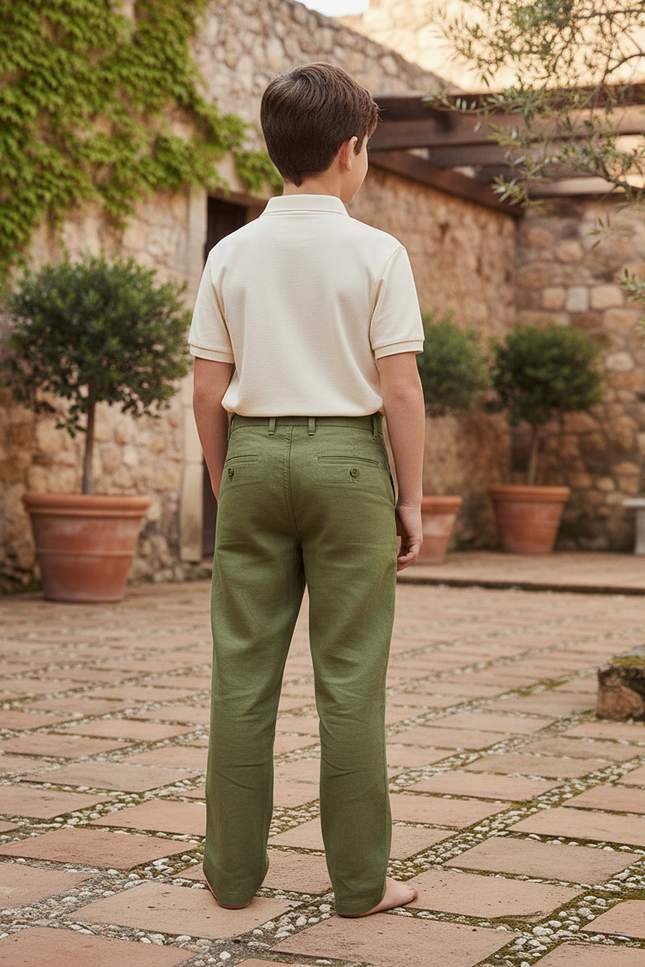 Pantalon En Lin Vert Ample Décontracté Léger Garçon - vue 2