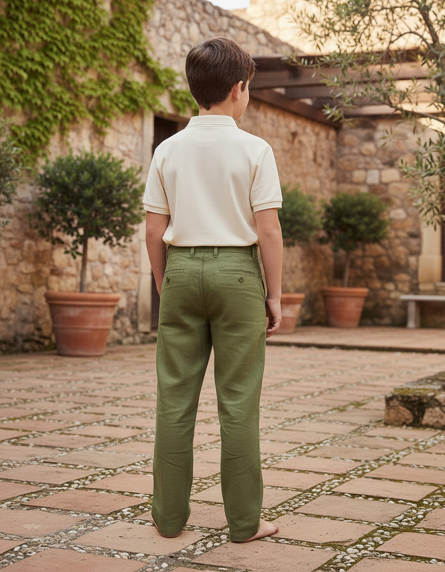 Pantalon En Lin Vert Ample Décontracté Léger Garçon - vue 2