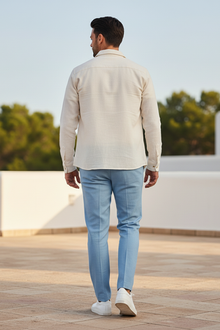 Pantalon En Lin Bleu Ciel Droit Élégant Homme - vue 2
