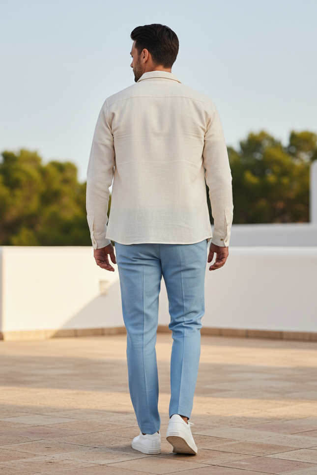 Pantalon En Lin Bleu Ciel Droit Élégant Homme - vue 2