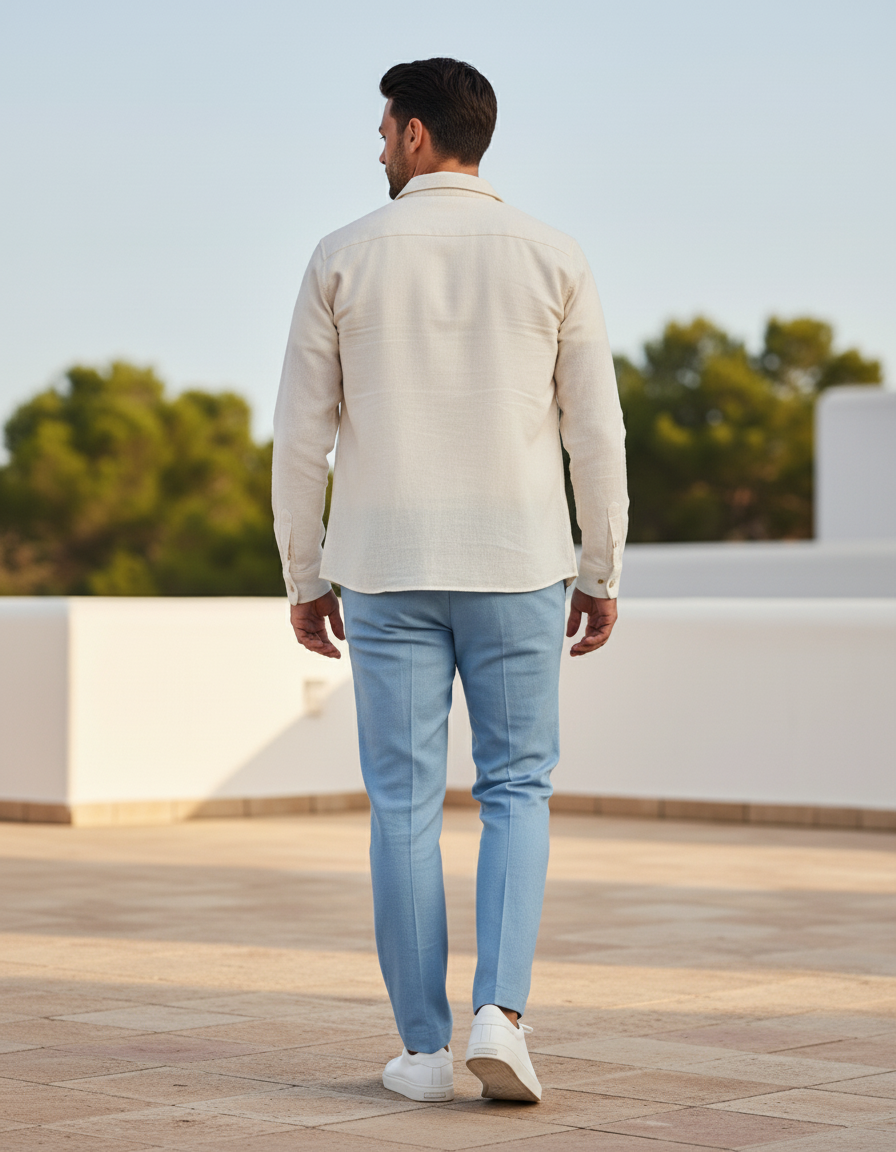 Pantalon En Lin Bleu Ciel Droit Élégant Homme - vue 2