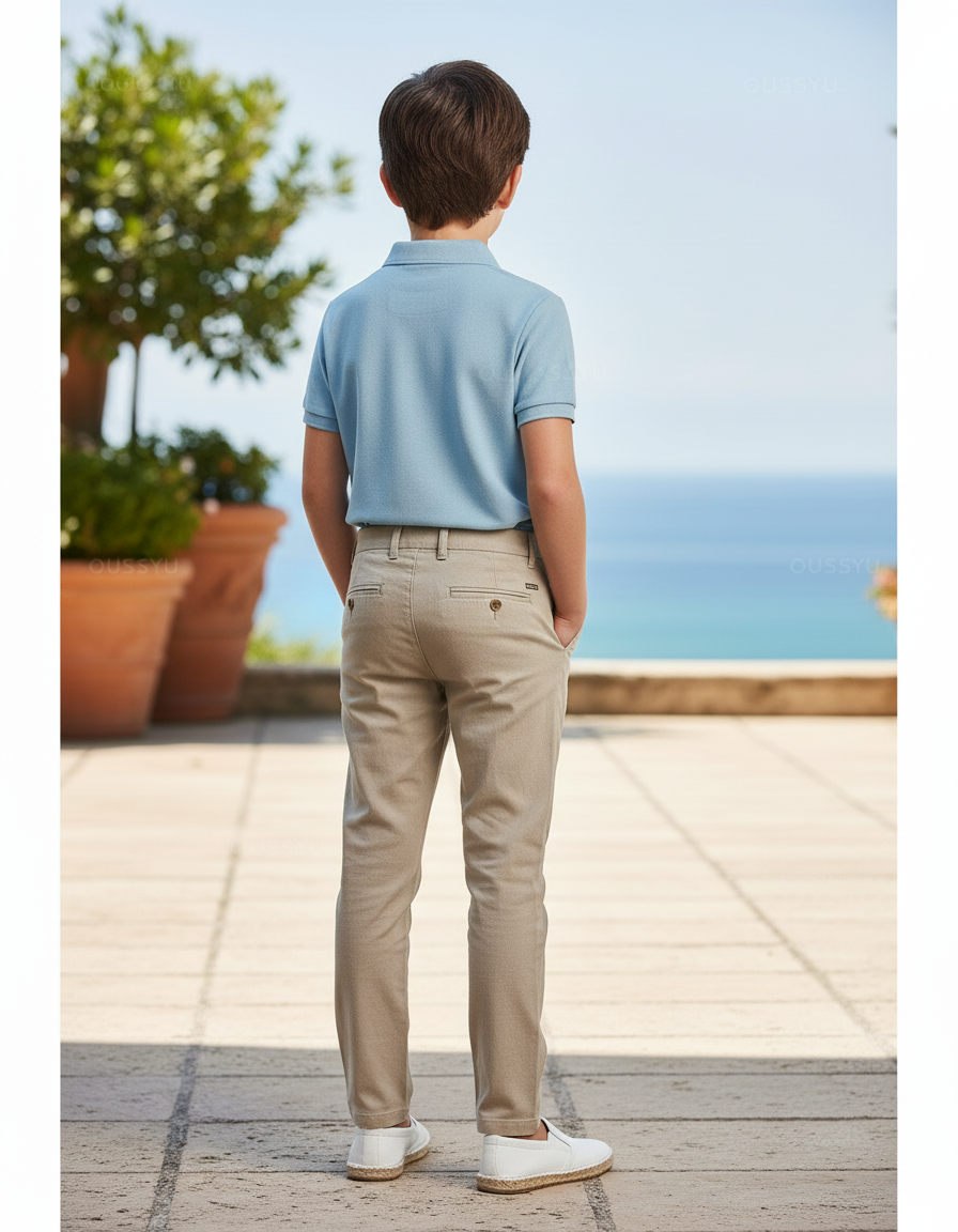 Pantalon En Lin Beige Slim Décontracté Garçon - vue 2