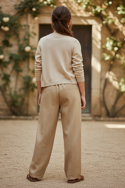 Pantalon En Lin Beige Ample Plissé Cordon Enfant - vue 2