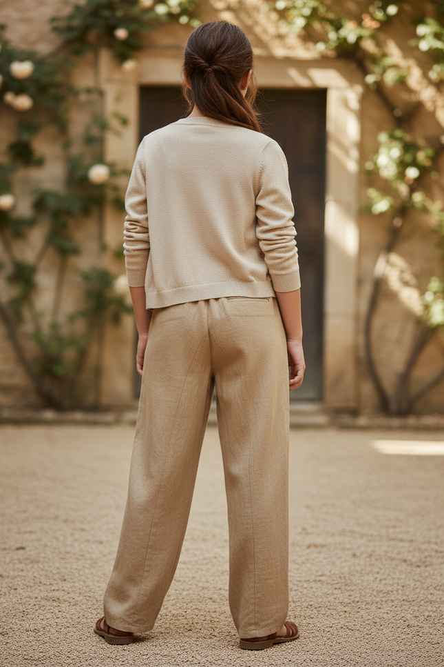 Pantalon En Lin Beige Ample Plissé Cordon Enfant - vue 2