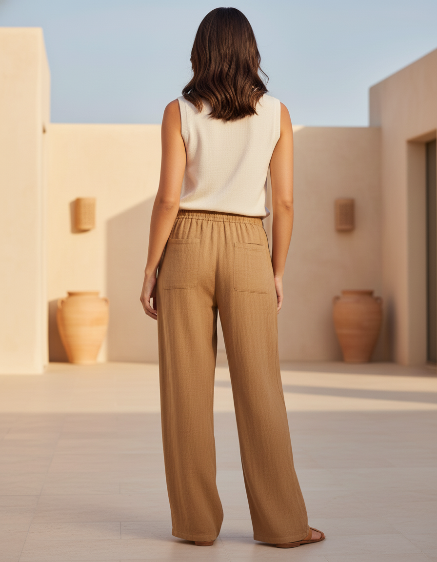 Pantalon Lin Camel - vue 2