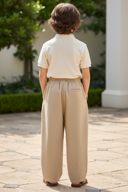 Pantalon En Lin Beige Ample Enfant Décontracté Fluide - vue 2