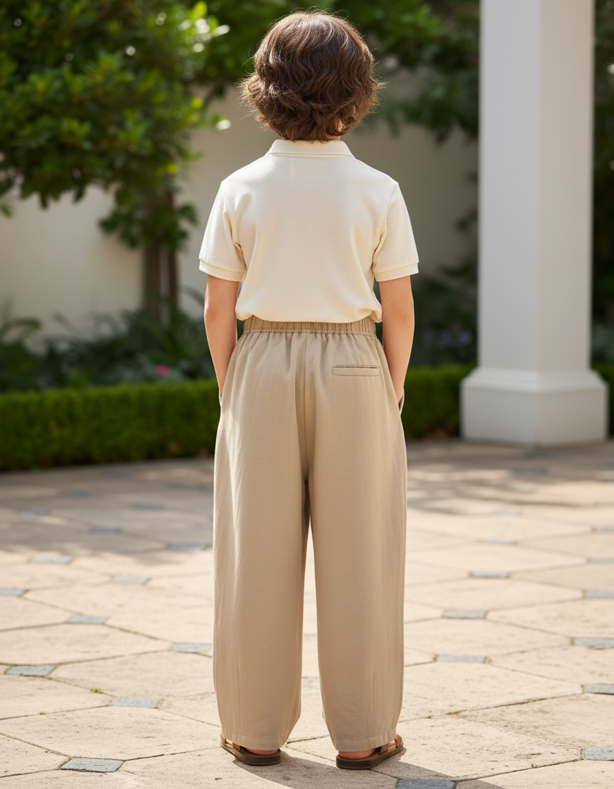 Pantalon En Lin Beige Ample Enfant Décontracté Fluide - vue 2