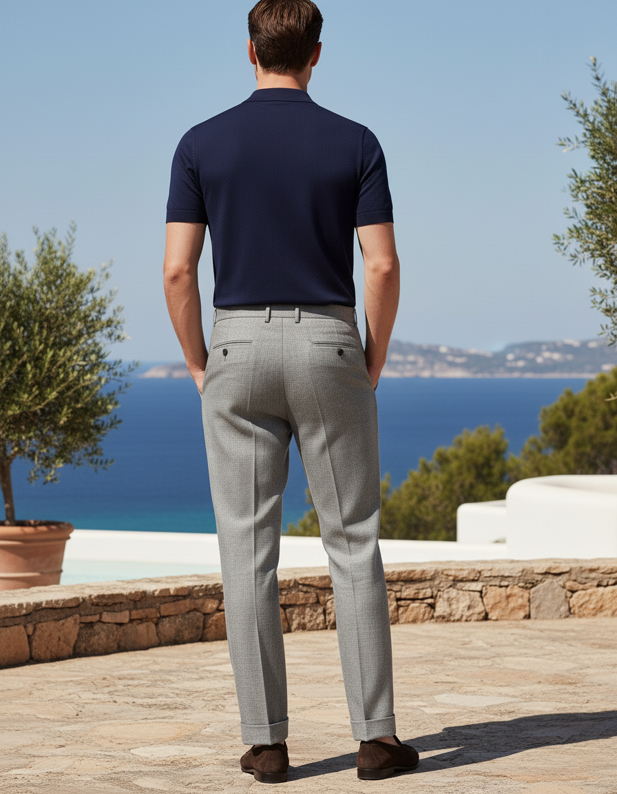 Pantalon En Lin Gris Élégant Plissé Décontracté Homme - vue 2