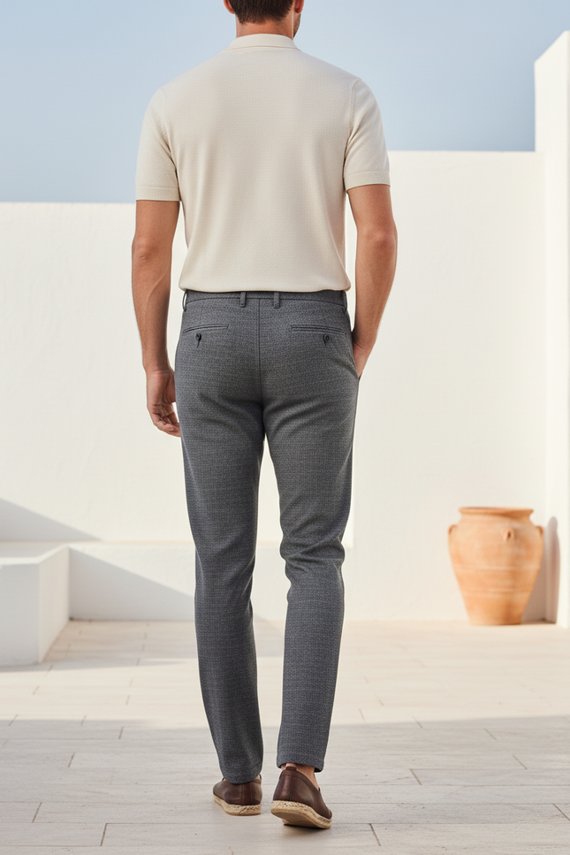 Pantalon En Lin Gris Slim Décontracté Élégant - Maille - vue 2