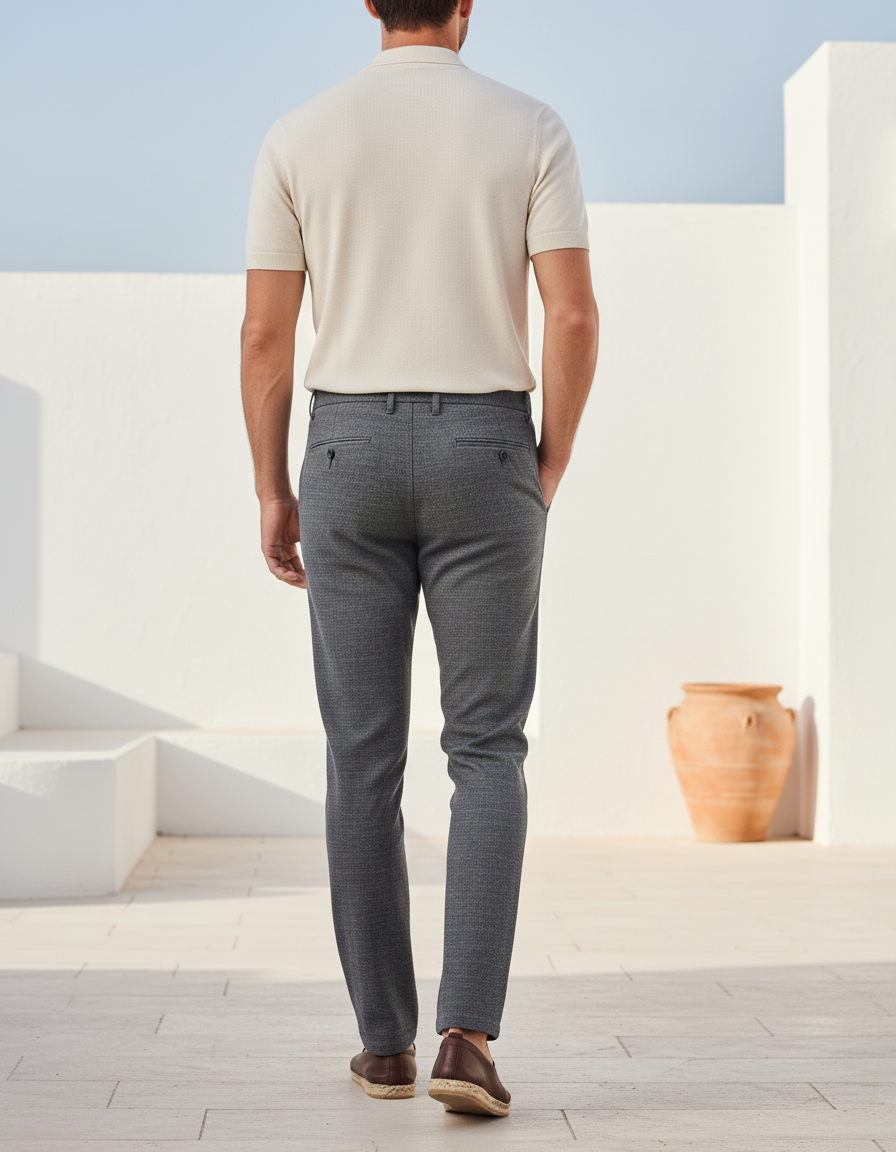 Pantalon En Lin Gris Slim Décontracté Élégant - Maille - vue 2