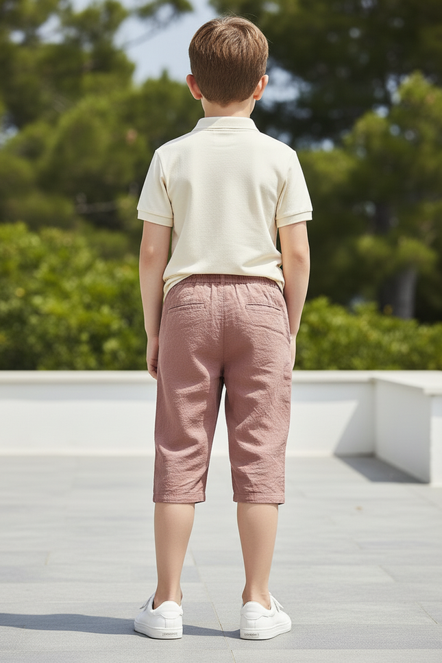 Pantalon En Lin Rose Coton Décontracté Cordon Garçon - vue 2