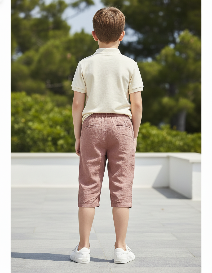 Pantalon En Lin Rose Coton Décontracté Cordon Garçon - vue 2