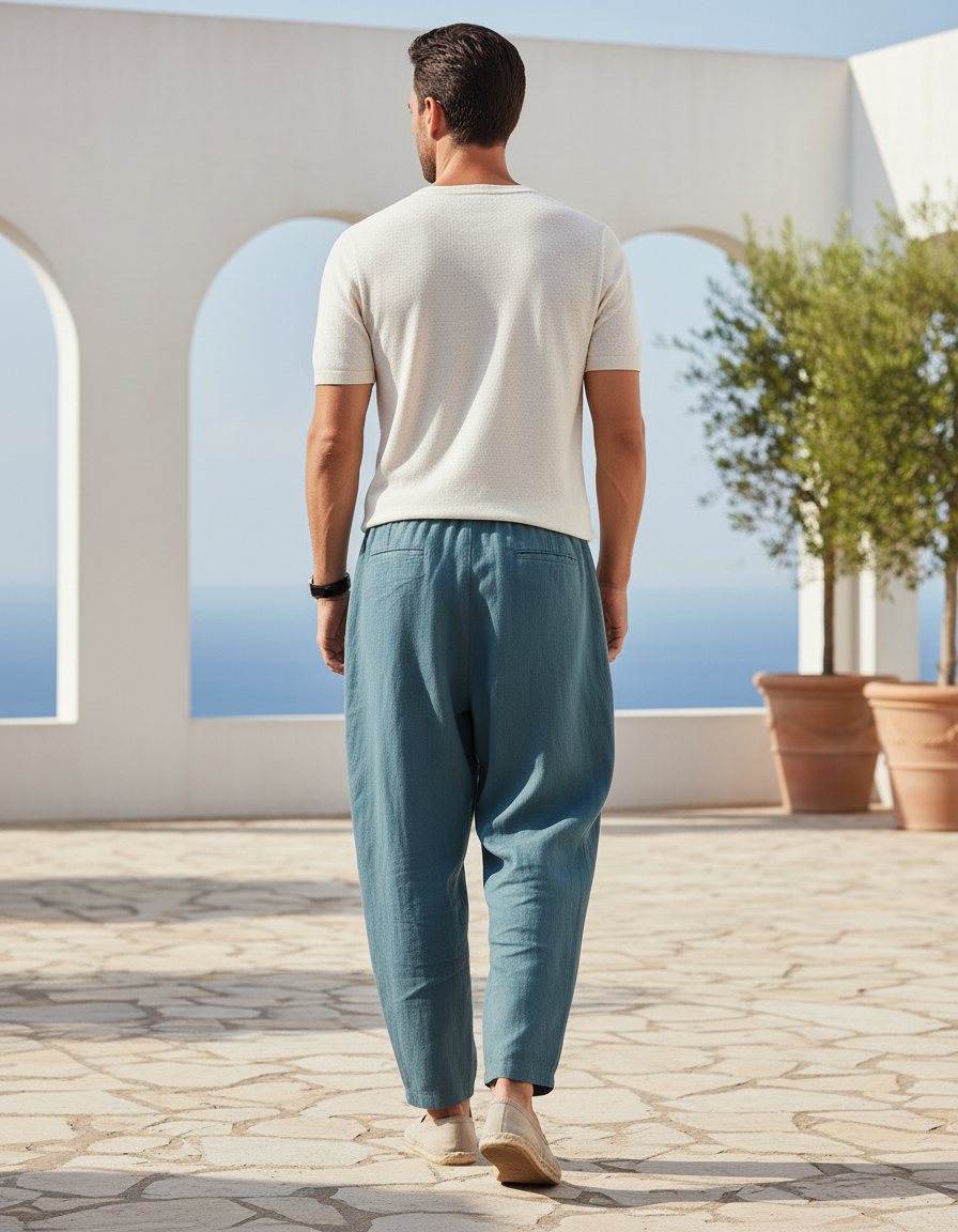 Pantalon Lin Ample - Bleu - vue 2