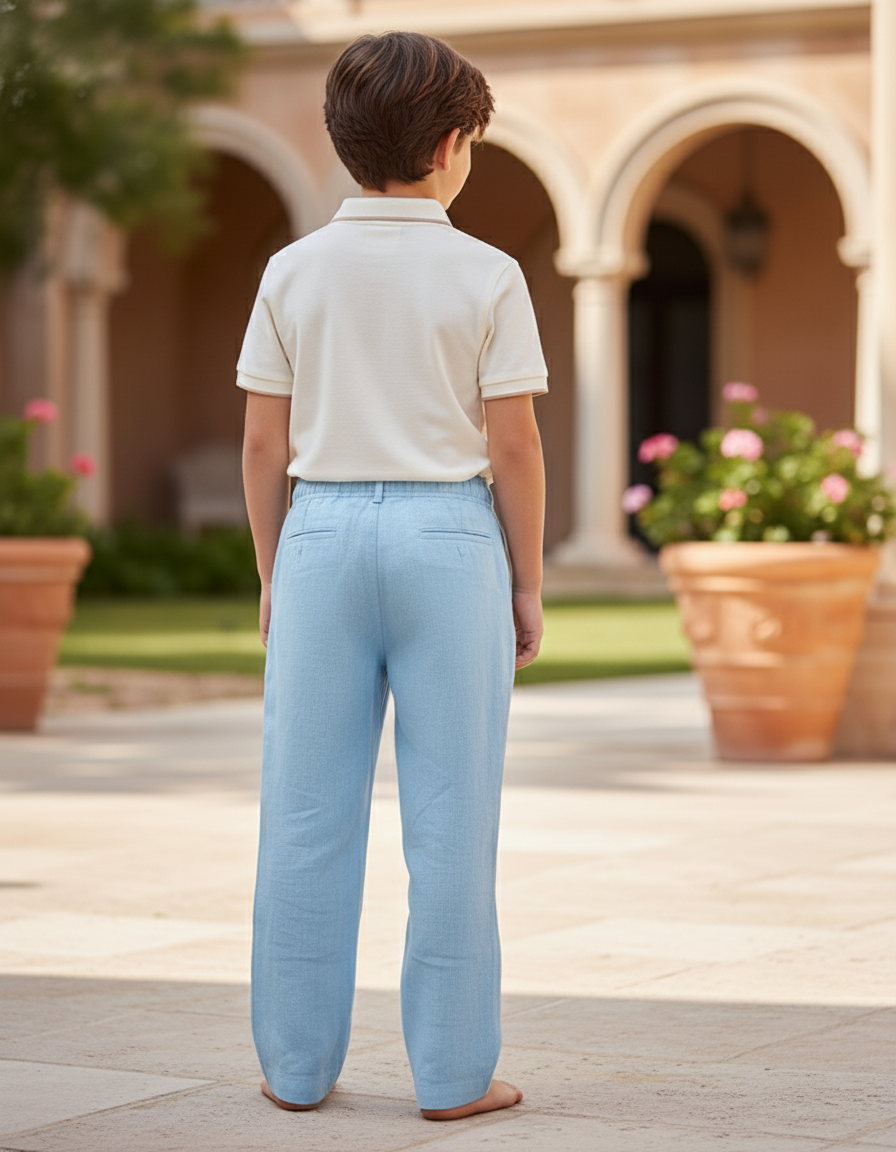 Pantalon En Lin Bleu Ciel Ample Décontracté Enfant Léger - vue 2