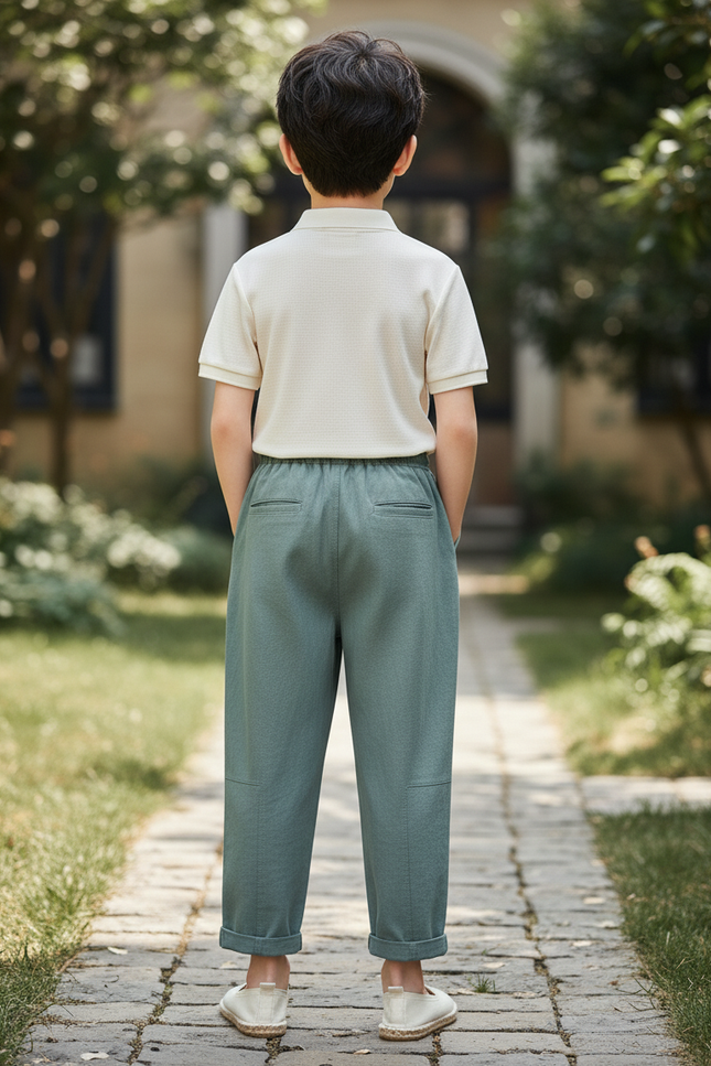 Pantalon En Lin Vert Ample Décontracté Enfant Léger - vue 2