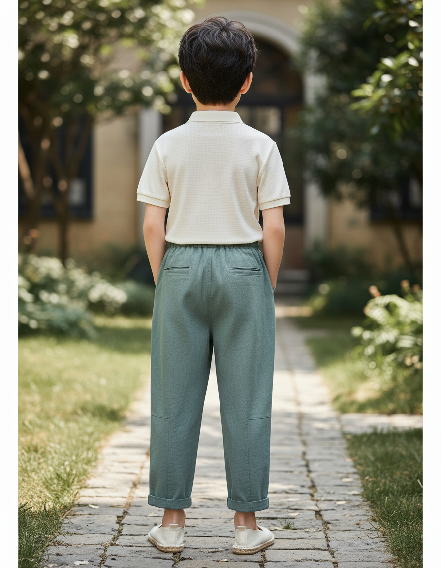 Pantalon En Lin Vert Ample Décontracté Enfant Léger - vue 2