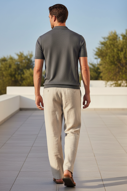 Pantalon En Lin Beige Ample Décontracté Léger Homme - vue 2