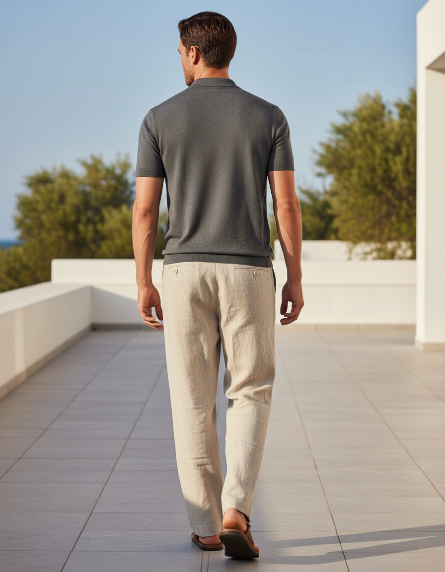 Pantalon En Lin Beige Ample Décontracté Léger Homme - vue 2