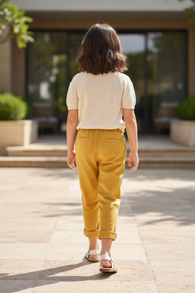 Pantalon En Lin Jaune Ample Décontracté Enfant - vue 2