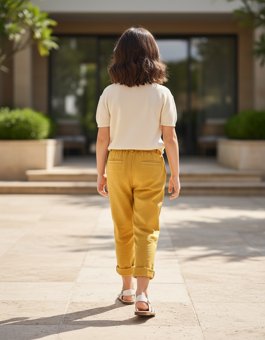 Pantalon En Lin Jaune Ample Décontracté Enfant - vue 2