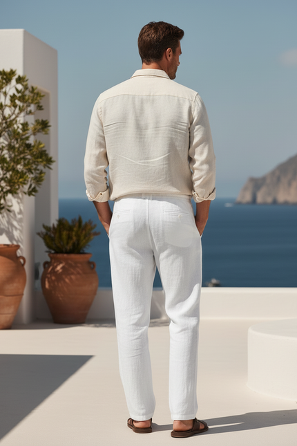 Pantalon Lin Coton Blanc Homme - vue 2