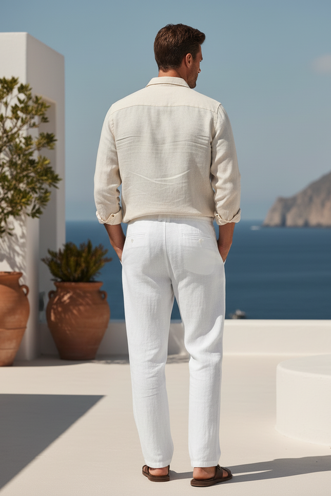 Pantalon Lin Coton Blanc Homme - vue 2