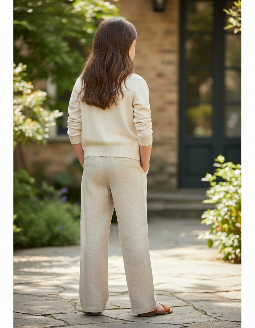 Pantalon En Lin Beige Ample Décontracté Fille Cordon - vue 2