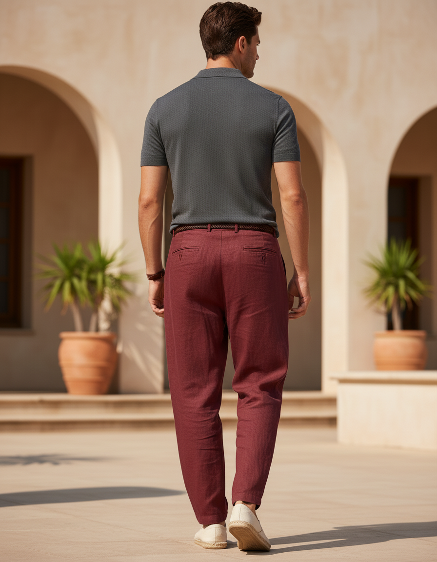 Pantalon Lin Bordeaux - vue 2