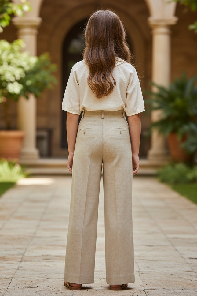 Pantalon En Lin Beige Taille Haute Ample Fluide - vue 2