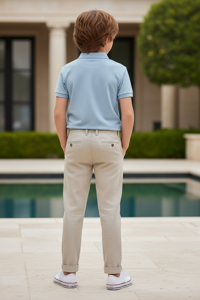 Pantalon En Lin Beige Garçon Slim Décontracté Léger - vue 2
