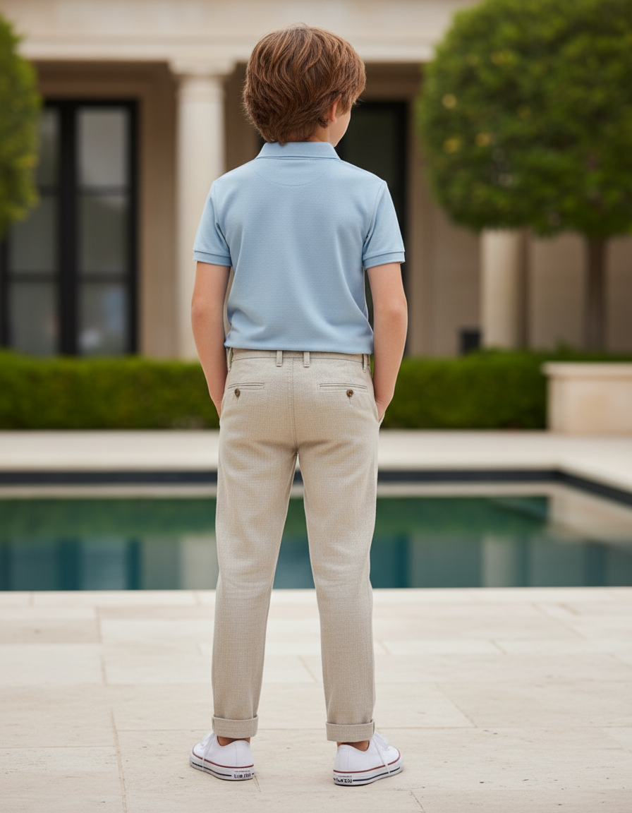 Pantalon En Lin Beige Garçon Slim Décontracté Léger - vue 2