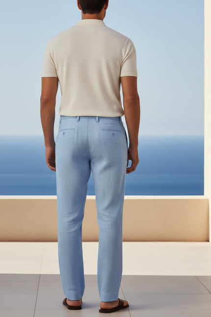 Pantalon En Lin Homme Bleu Clair Droit - vue 2