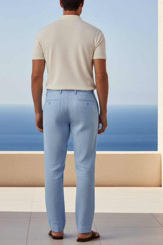 Pantalon En Lin Homme Bleu Clair Droit - vue 2