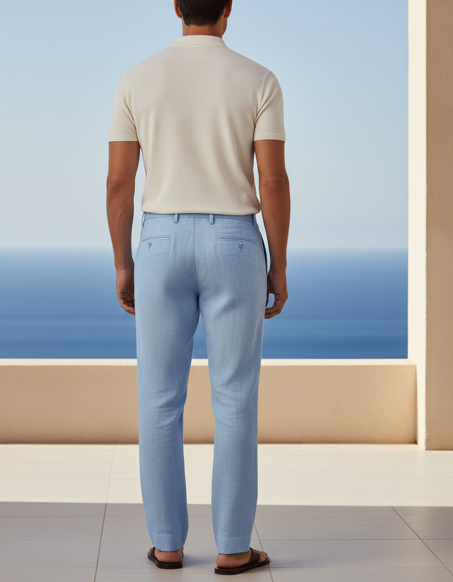 Pantalon En Lin Homme Bleu Clair Droit - vue 2