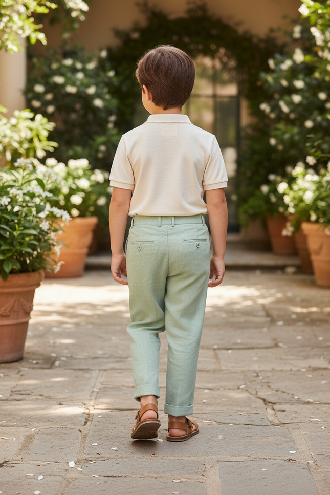 Pantalon En Lin Vert Menthe Plissé Enfant Élégant - vue 2