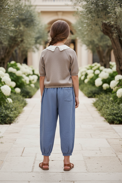 Pantalon En Lin Bleu Ample Confortable Enfant - vue 2