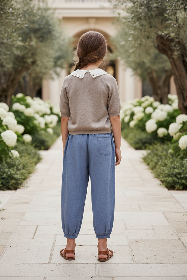 Pantalon En Lin Bleu Ample Confortable Enfant - vue 2