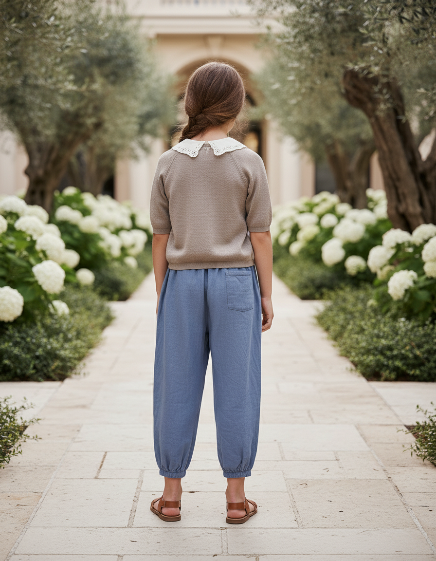 Pantalon En Lin Bleu Ample Confortable Enfant - vue 2