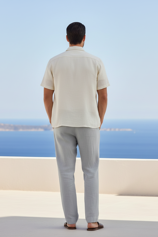 Pantalon En Lin Gris Plissé Droit Homme Décontracté - vue 2